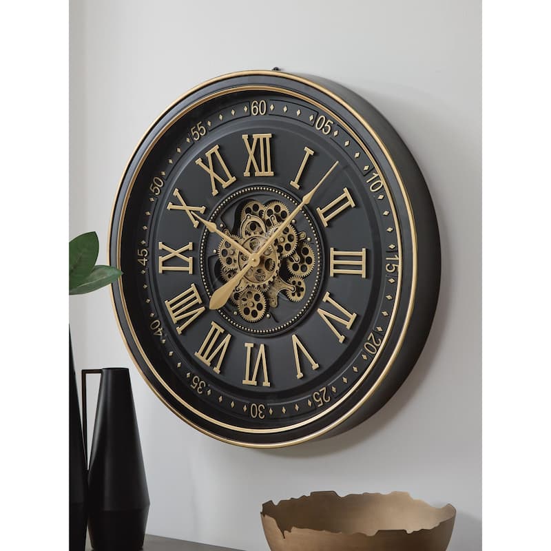 Signature Design by Ashley Dairton Black/Gold Finish Wall Clock - 32" W x 4" D x 32" H - Black/Gold - 32" W x 4" D x 32" H