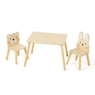Todler Wood Table and Chair Set, Animal Chairs for Eating, Snack Time and Play Games