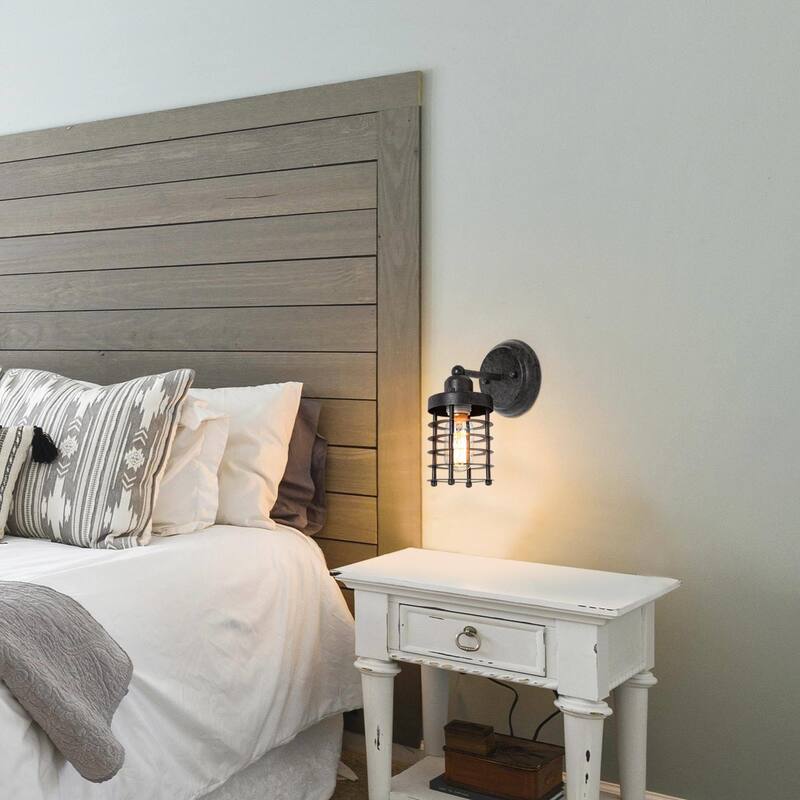 Industrial Mini Cage Wall Sconce Rustic Metal Lamp - 6.7" W x 9.4" H
