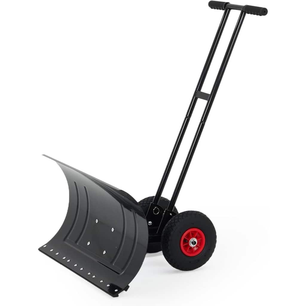 29.13* 16.54 in Heavy Duty Snow Shovel Pusher with Wheels for Driveways, Sidewalks & Courtyards