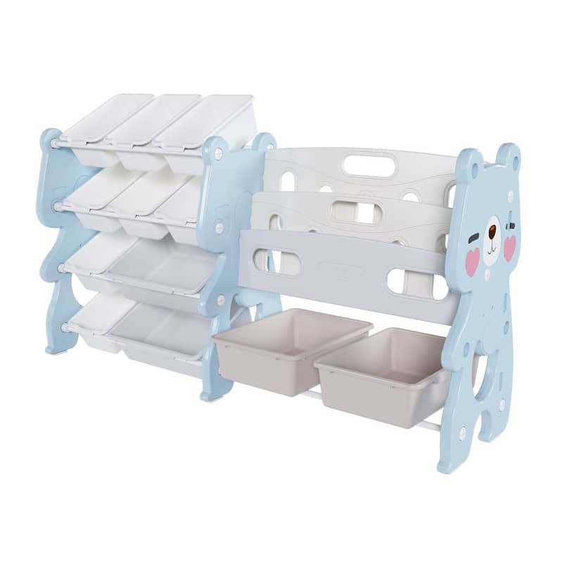 Kids Toy Storage Organizer, Toy Organizer with 2 Tier Bookshelf, Toy Storage with Shelf and 12 Toy Bins, Kids Bookshelf