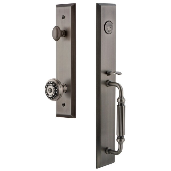 Grandeur FAVFGRPAR_ESETD_NA Fifth Avenue Solid Brass Rose Dummy Full Plate "F" Grip Handleset with Parthenon Knob