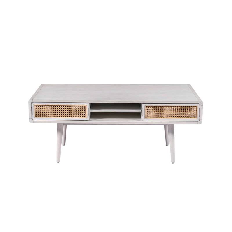 Cambria Wood and Cane Rectangular Coffee Table