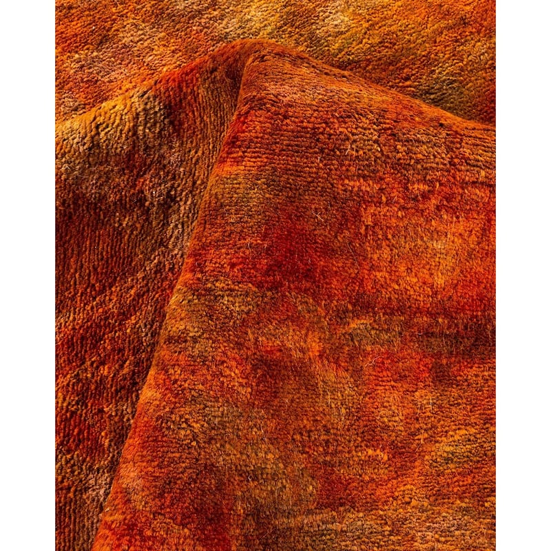 Overton Hand Knotted Wool Vintage Inspired Modern Contemporary Overdyed Orange Area Rug - 6' 1" x 12' 3"
