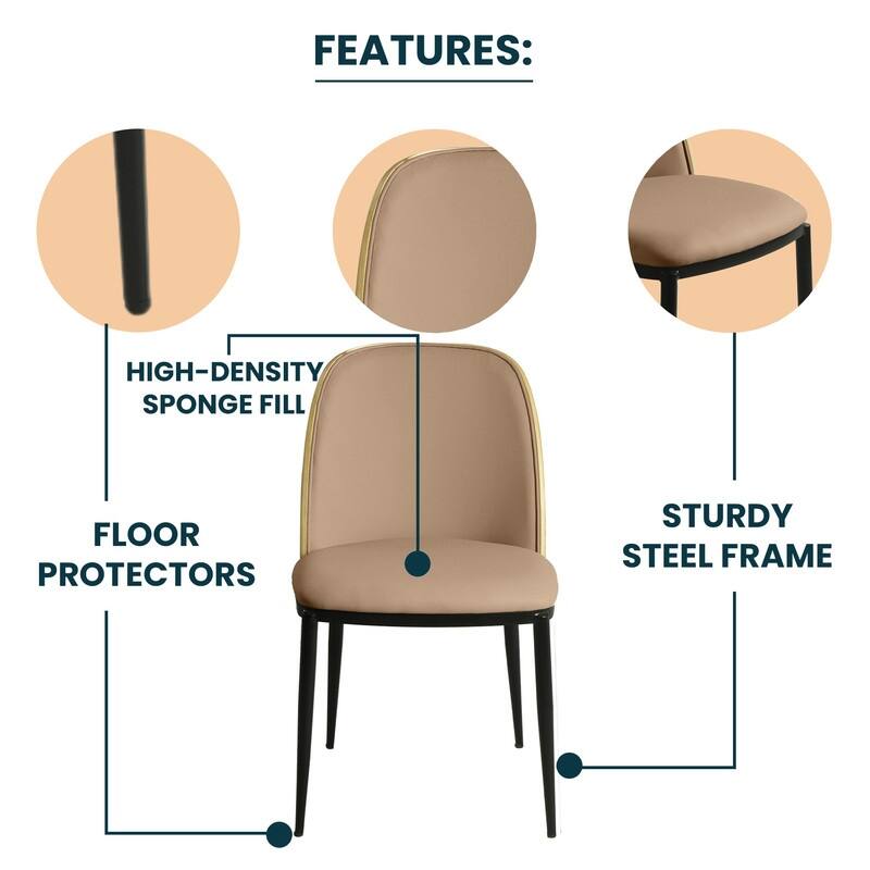 Tule Modern Velvet, Leather, or Suede Fabric Upholstered Dining Chair with Metal Legs for Home, Cafe, Restaurant (Set of 2)