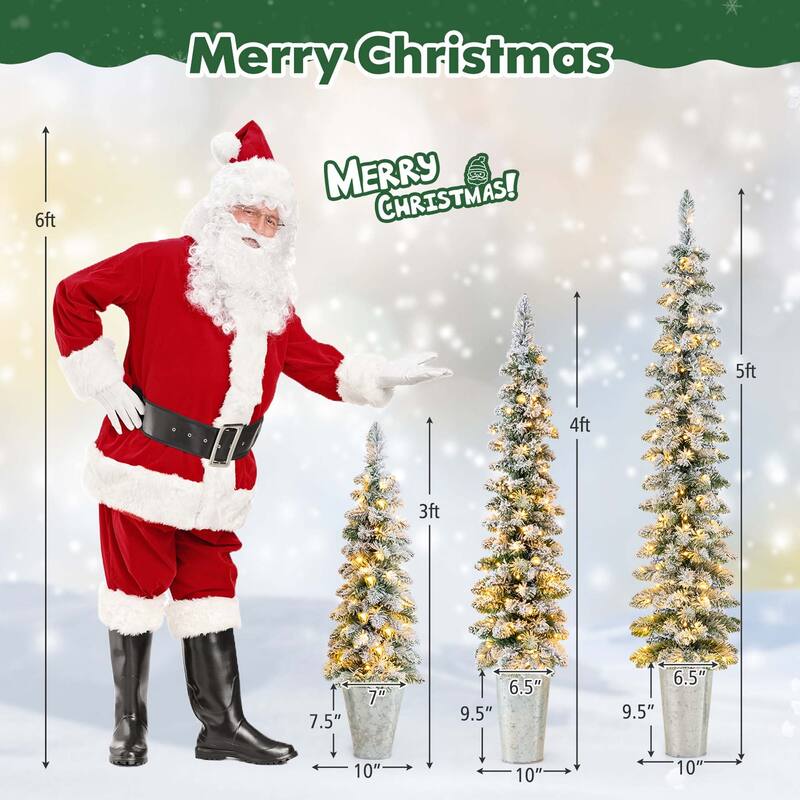 Costway Set of 3 Pre-Lit Snow Flocked Artificial Christmas Trees - See Details