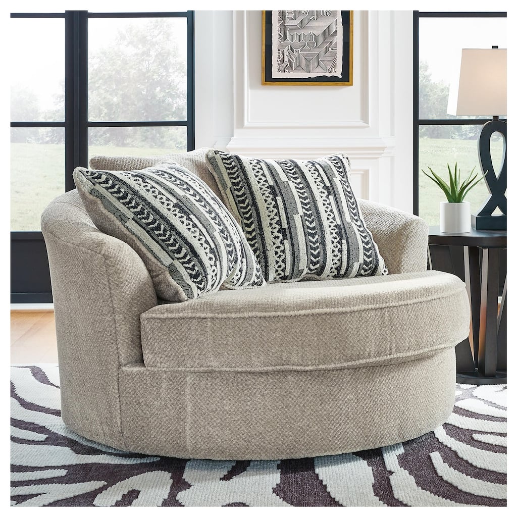 Signature Design by Ashley Calnita Brown/Gray Oversized Swivel Accent Chair - 56"W x 55"D x 36"H