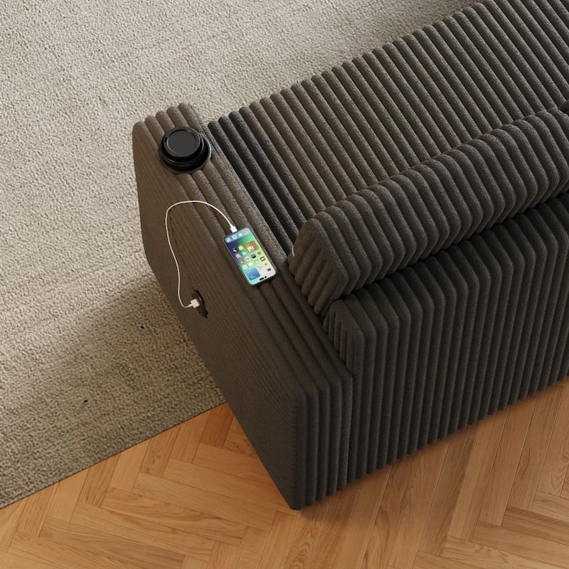 85 Inches Corduroy Sofa Bed, 3 Seater Sleeper Sofa, Pull Out Couch for Living Room