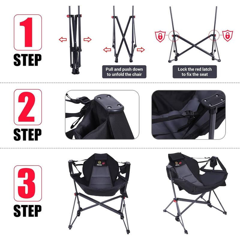 Heated Hammock Camping Chair, Swing Chair, Folding Rocking Chair High Back with Stand, 10000mAh Power Bank Included