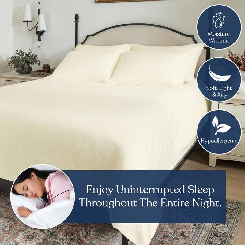 Delara GOTS Certified 100% Organic Percale Fitted Sheet Set, 400TC Long Staple Cotton, Moisture-Wicking, Smooth & Breathable