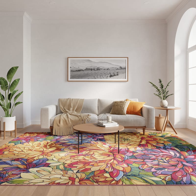 Nourison Color Splash Indoor/Outdoor Multicolored Floral Area Rug