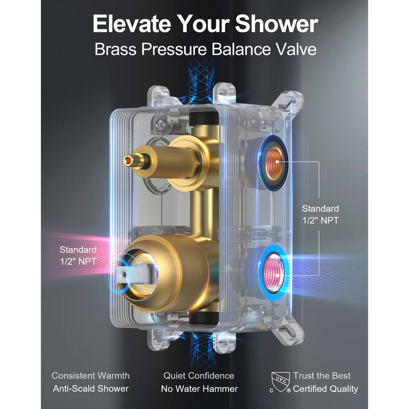 GRANDJOY Shower System 10inch Wall Mount Rainfall Shower Head and Handheld Shower Spray Multifunction