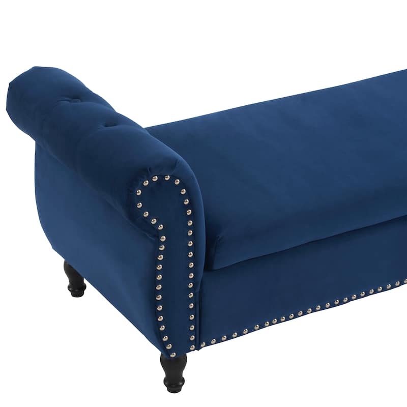 51.25" Velvet Storage Ottoman Bench with Rolled Arms and Wood Legs