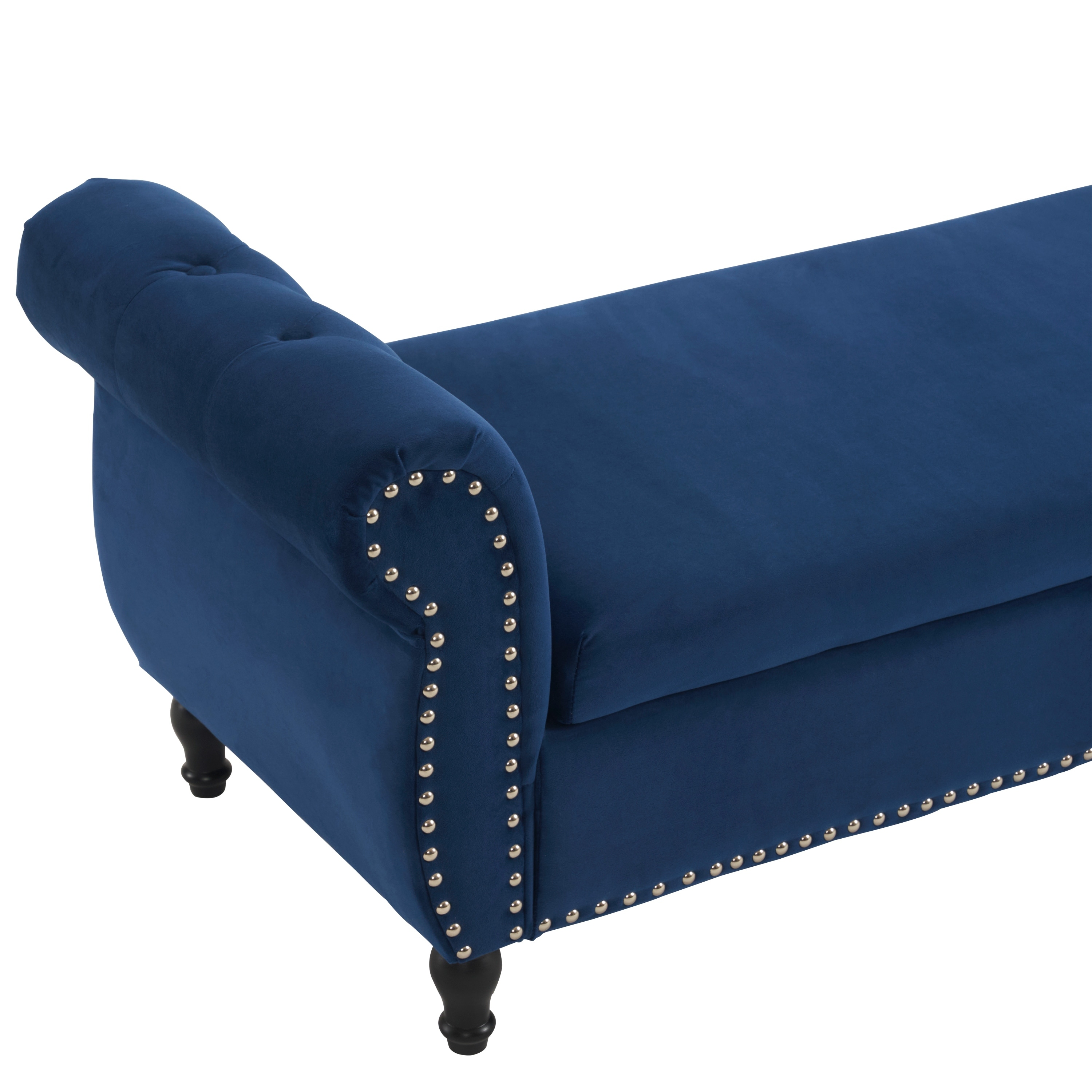 Velvet Seating Storage Ottoman with Nailhead Trim, Entryway Chair Ottoman, Footrest Bench with Plush Cushioned Top
