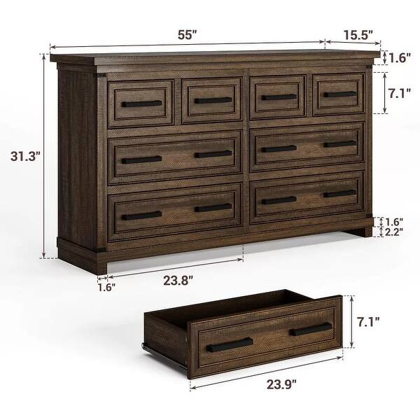 dimension image slide 0 of 2, 8 Drawers Dresser Chests for Bedroom, 55" Wide Wood Rustic Chest of Drawers