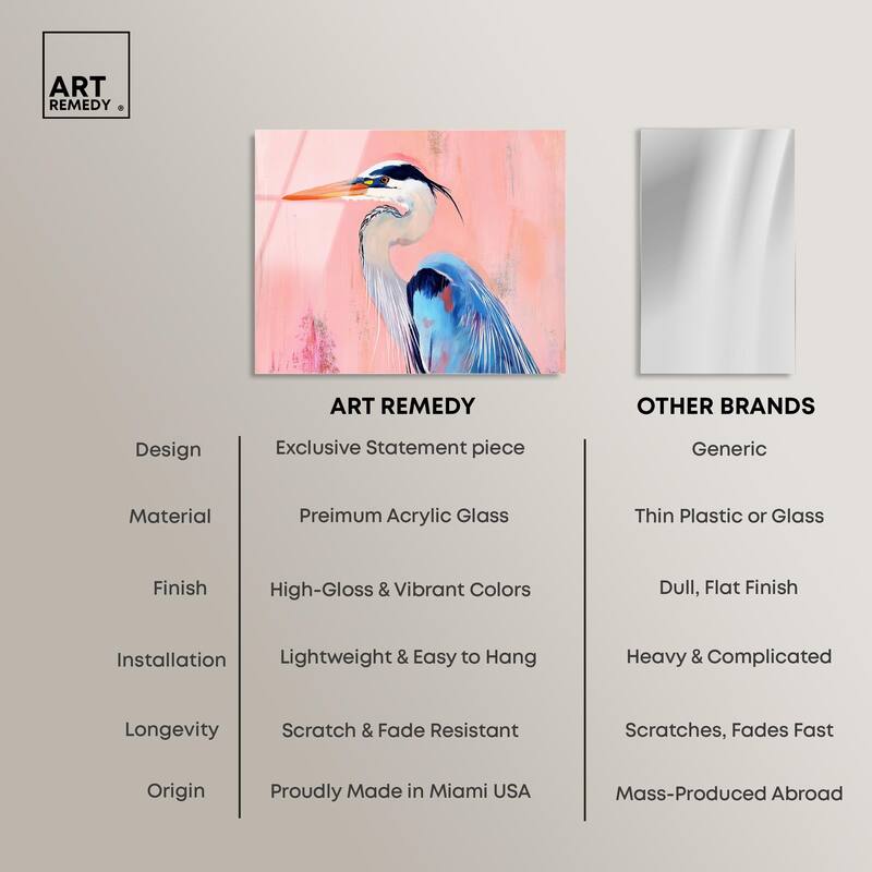 Rosy Dawn Heron Acrylic by Art Remedy, Ready to Hang