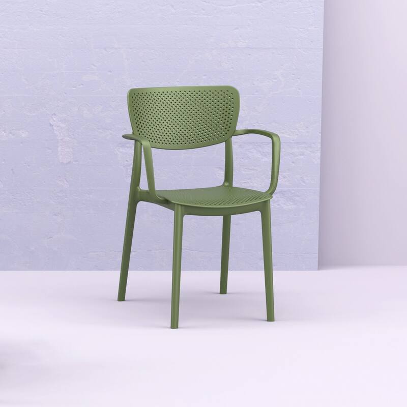 33" Olive Green Stackable Patio Dining Arm Chair
