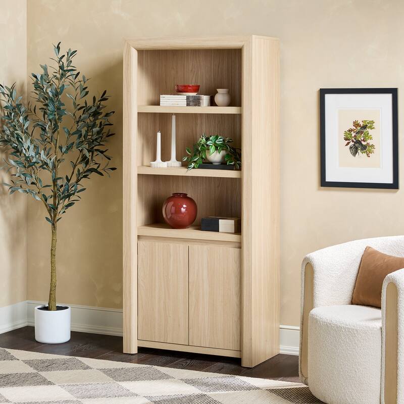 Walker Edison Modern Wood Open Bookshelf with Storage Cabinet