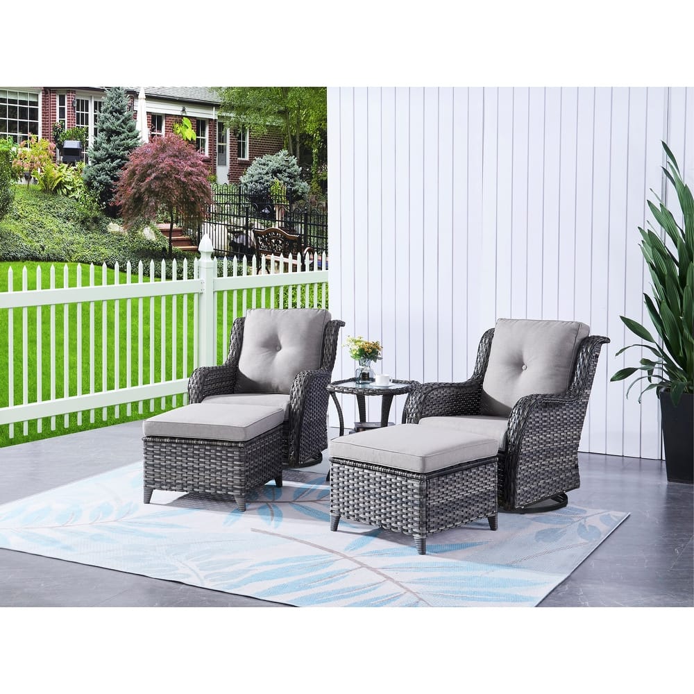 Pocassy 5-Piece Outdoor Furniture Set, Swivel chairs with Ottomans