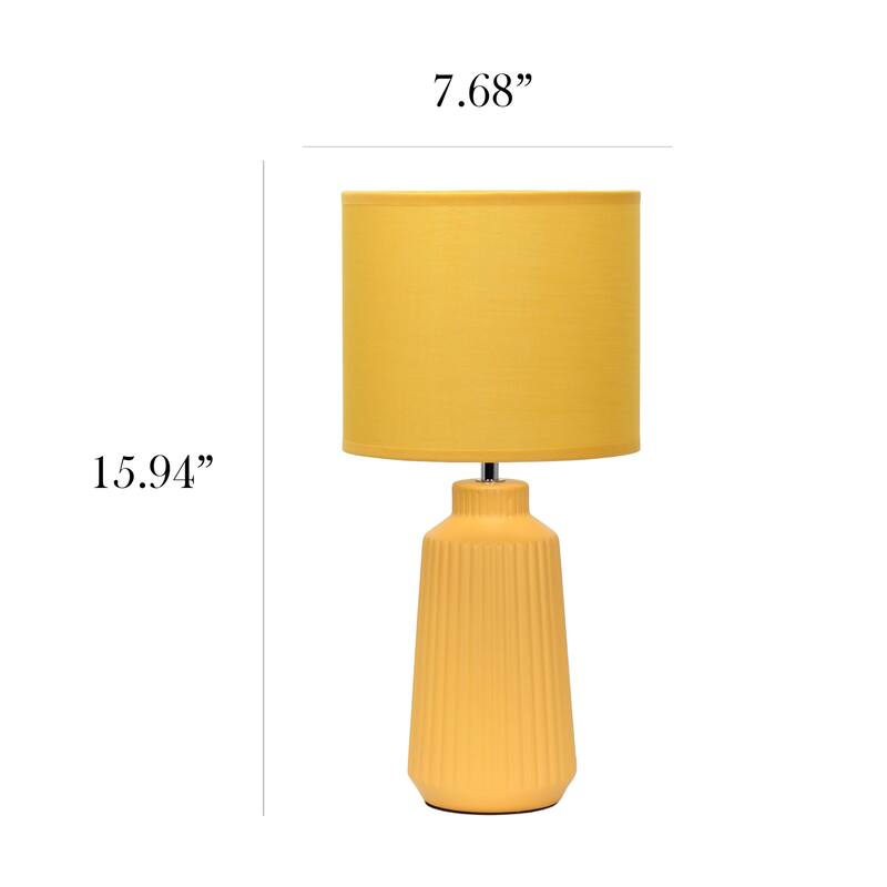 Vertical Grooved Ceramic Table Lamp with Drum Shade - 16" - Yellow