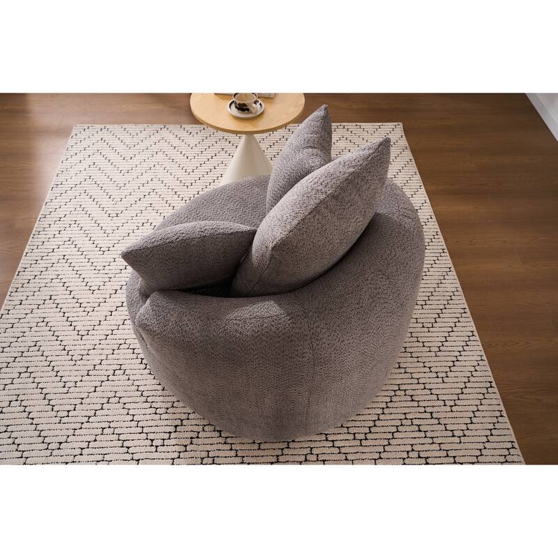 Oversized Swivel Round Barrel Chair, Ergonomic Single Sofa Chair, Upholstered Accent Chair with 3 Removable Pillows