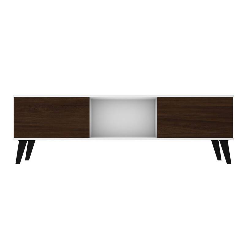 Manhattan Comfort Takajarvi Mid Century Modern Media Cabinet - 62 Inch - White and Nut Brown