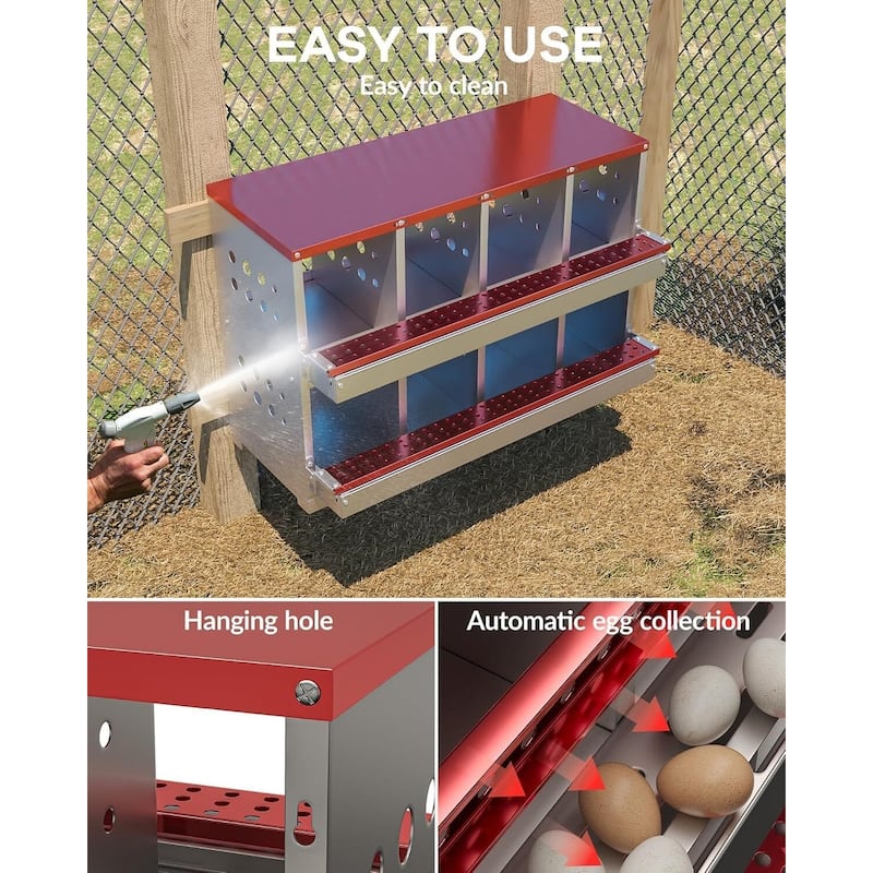 8-Compartment Metal Chicken Nesting Box, Waterproof Egg Laying Box