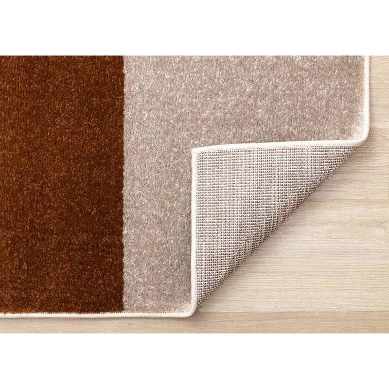 Marley Collection - Geometric Curves Taupe Oxblood Area Rug