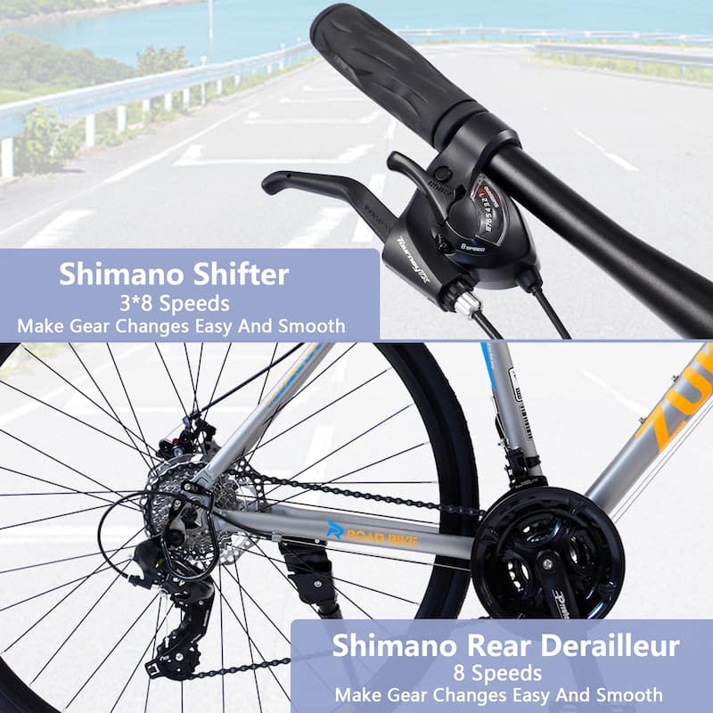 24-Speed Hybrid Road Bike with Disc Brakes, 700C Aluminum Alloy Frame, Shimano Gears, Lightweight City Bicycle
