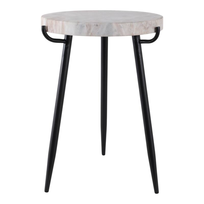 Marble Metal Side Table Modern Sleek Narrow Slender Legs - 21" White - 21.0"