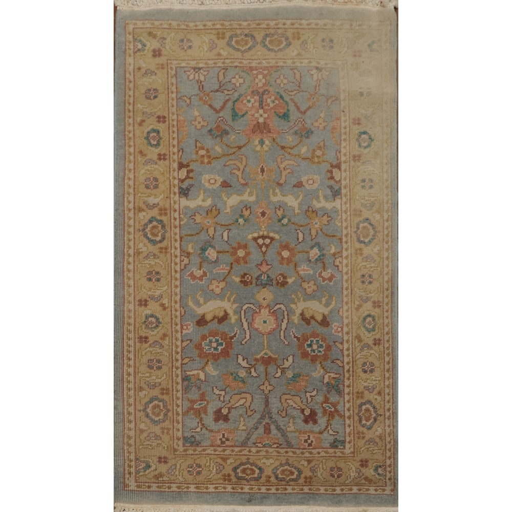 Hand Knotted Oriental 100% Wool Carpet Traditional All-Over Navy Blue & Blues Ziegler Area Rug - 3' 9'' X 2' 0''