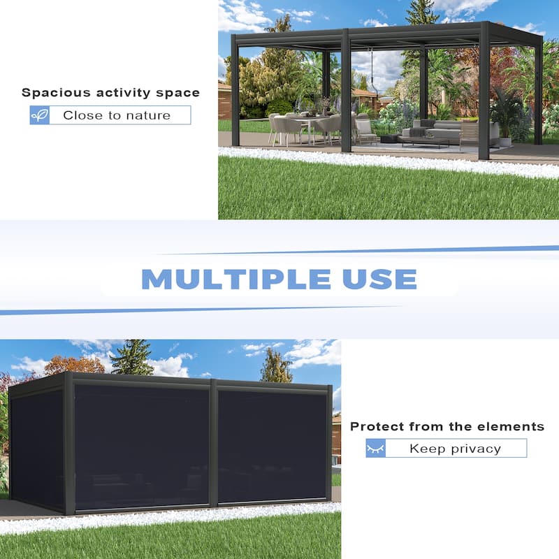 EROMMY Outdoor Louvered Pergola Gazebo with Adjustable Aluminum Rainproof Roof and Pull-Down Screen