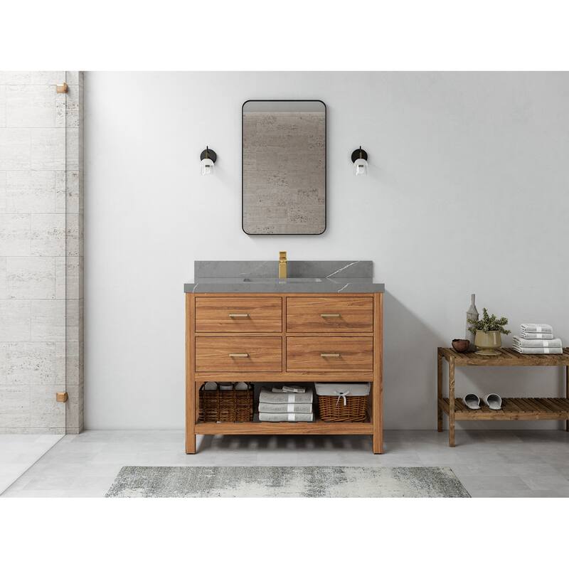 Willow Collections 42 in. W x 22 in. D Parker Solid Teak Single Sink Bathroom Vanity with Countertop