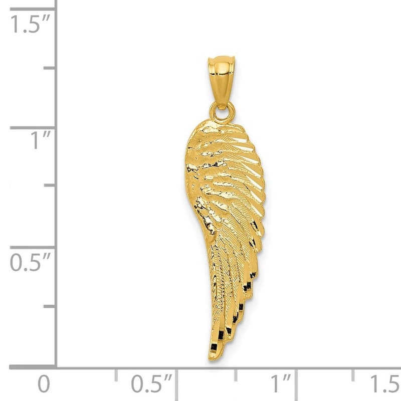 Curata 14k Yellow Gold 18" 32mm Textured Guardian Angel Wing Pendant Necklace