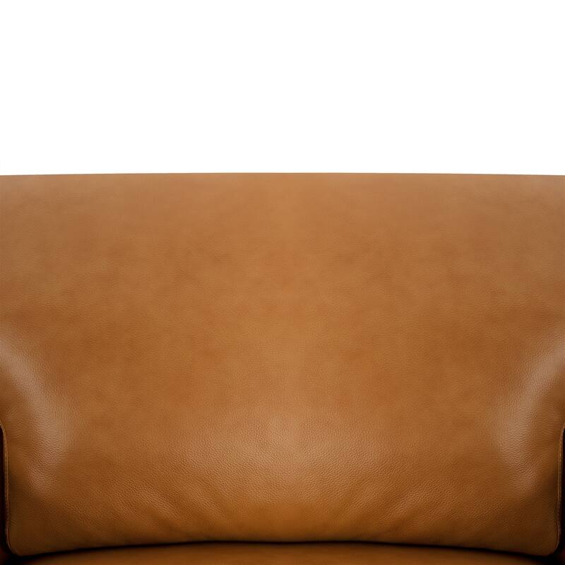 Genuine Leather Accent Chair - Luxurious Comfort Goose Feather Cushion Filling Square Arm Design Sturdy Block Legs