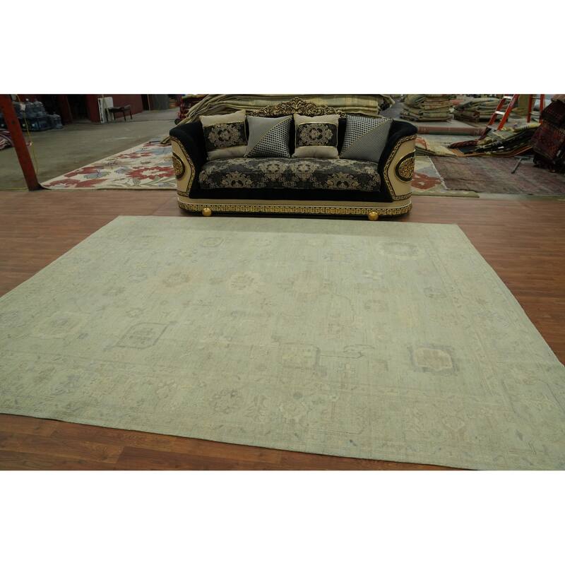 Vegetable Dye Wool Oushak Turkish Area Rug, Floral Geometric Carpet - 11' 5'' X 8' 9''