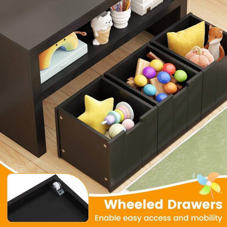 Kid Toy Storage Cabinet 3 Drawer Chest with Wheels Large Storage Cube Shelf - 40" x 13" x 24.5" (L x W x H)
