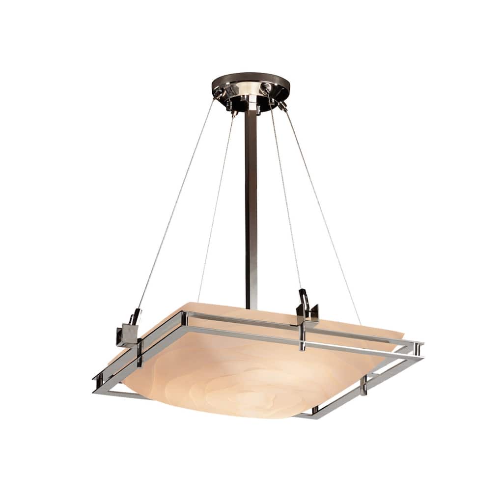 Porcelina? Metropolis 18-inch Brushed Nickel Square Pendant Bowl, Waves Shade