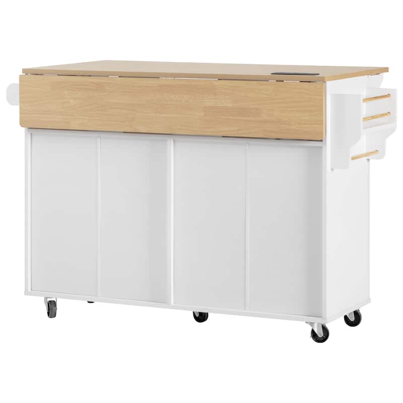 Anmytek Mobile Kitchen Island Cart with Drop Leaf Faux Marble Countertop and Storage