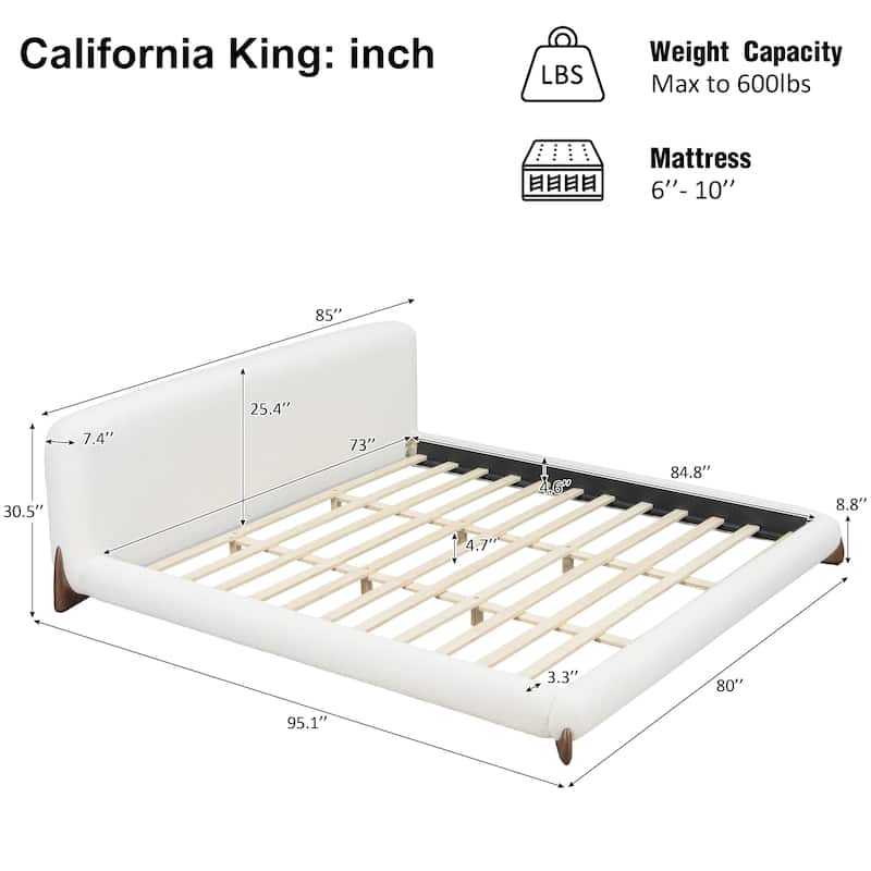 Christopher Knight Home - Oberon Boucle Upholstered Platform Bed with Thick Headboard and Solid Wood Legs