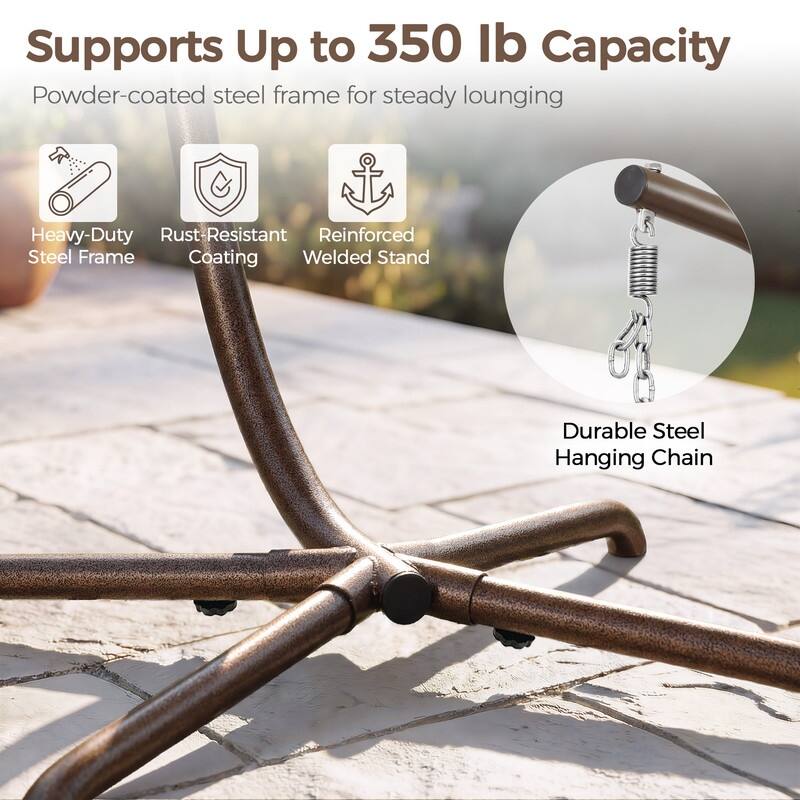 Oversized Wicker Hanging Egg Chair with Stand, Outdoor Indoor Swing Chair with Cushion, 350 lb Capacity