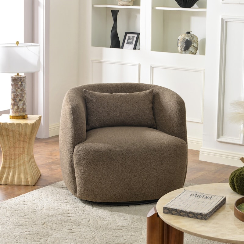 KINWELL 34" Sherpa Swivel Accent Chair Boucle Upholstered Armchair