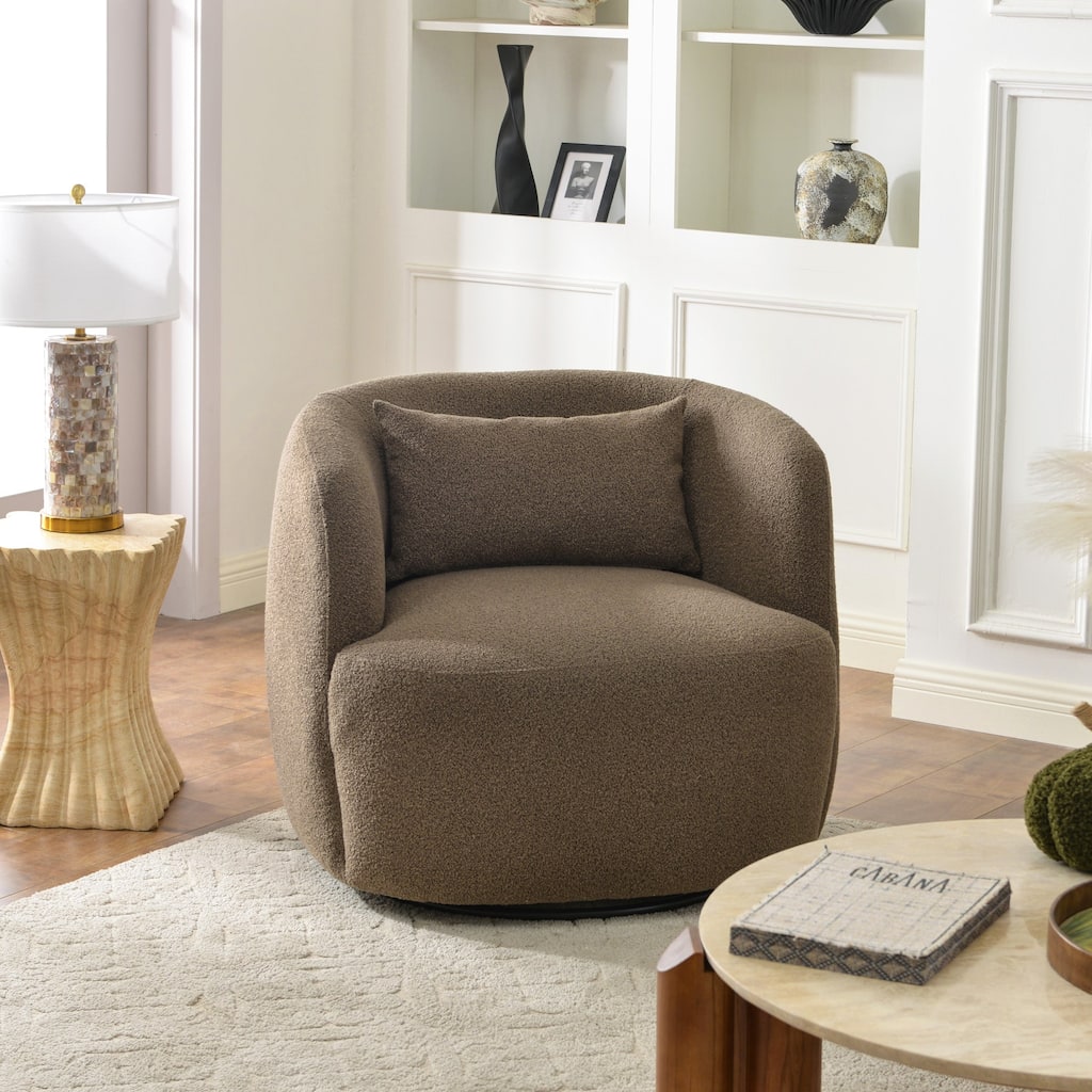 KINWELL 34" Sherpa Swivel Accent Chair Boucle Upholstered Armchair