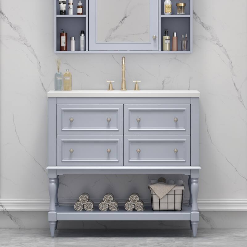 Bathroom Vanity Cabinet Free Standing Vanity Set with 4 Drawers