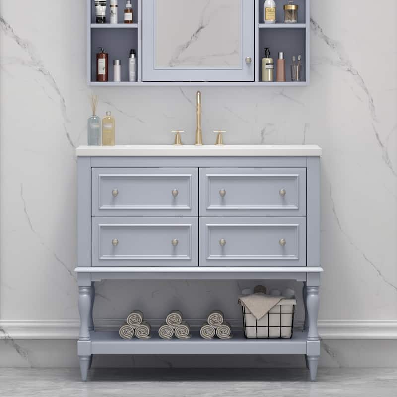 Bathroom Vanity Cabinet with Undermount Resin Sink & 4 Drawers