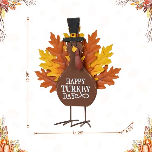 dimension image slide 5 of 6, Glitzhome Thanksgiving Wooden Turkey Table Decor Wall Hanging Signs