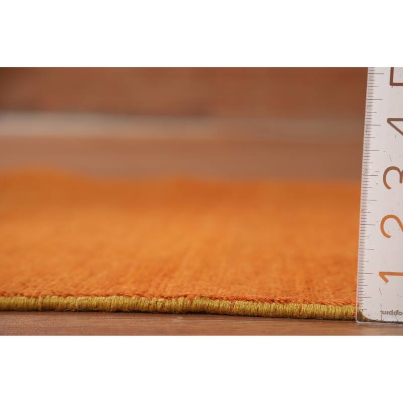 Contemporary Gabbeh Oriental Foyer Rug Hand-Knotted Orange Wool Carpet - 3'2"x 4'11"