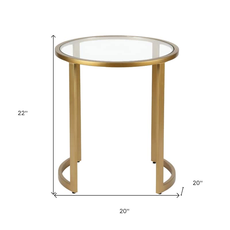 Clear Glass Round End Table with Sled Steel Base - 20” x 20” x 22” (D x W x H)