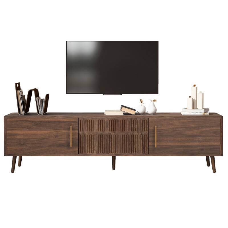 Mid Century TV Stand Media Console, for TVs up to 80" with 2 Drawers & 2 Storage Cabinets, for Living Room, Bedroom