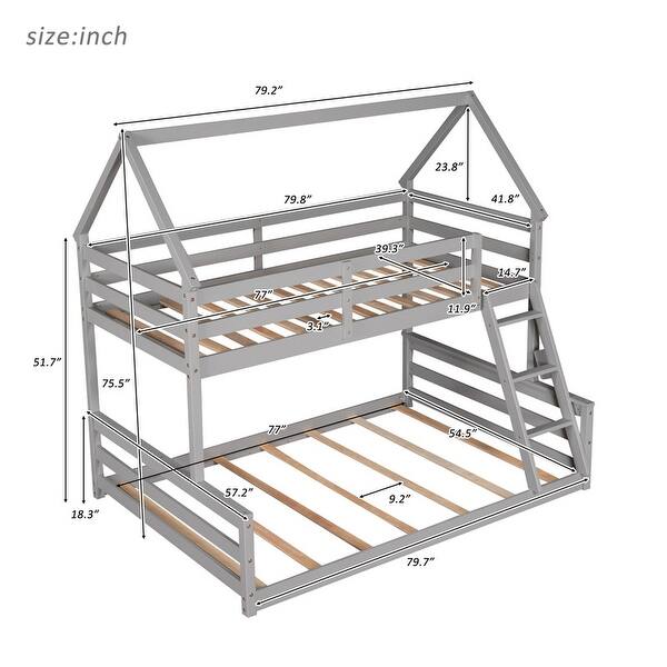 dimension image slide 1 of 2, Separate Bunk Bed,2 Separate Beds,Twin over Full House Bunk Bed with Built-in Ladder
